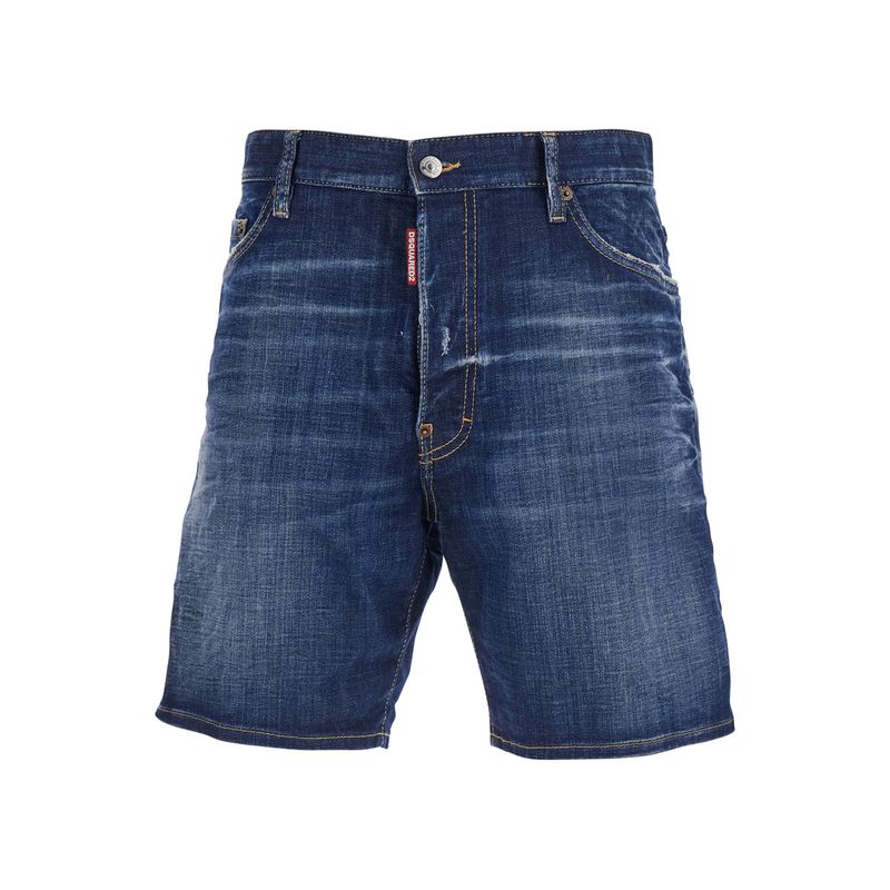 Dsquared2 Men Denim Shorts Blue With Five Pockets And Frayed Hem In Cotton Men